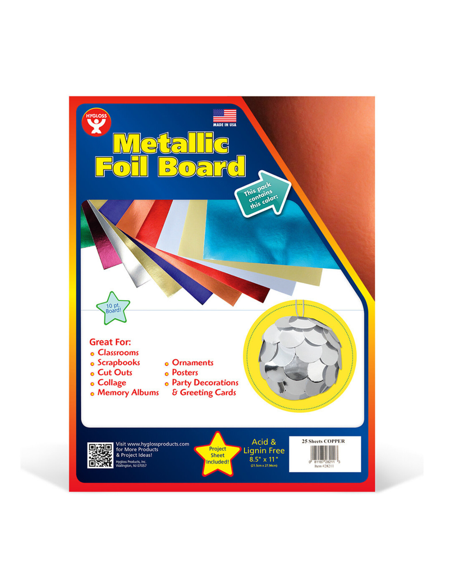 HYGLOSS Metallic Foil Board 8.5"x11" 25 Pack