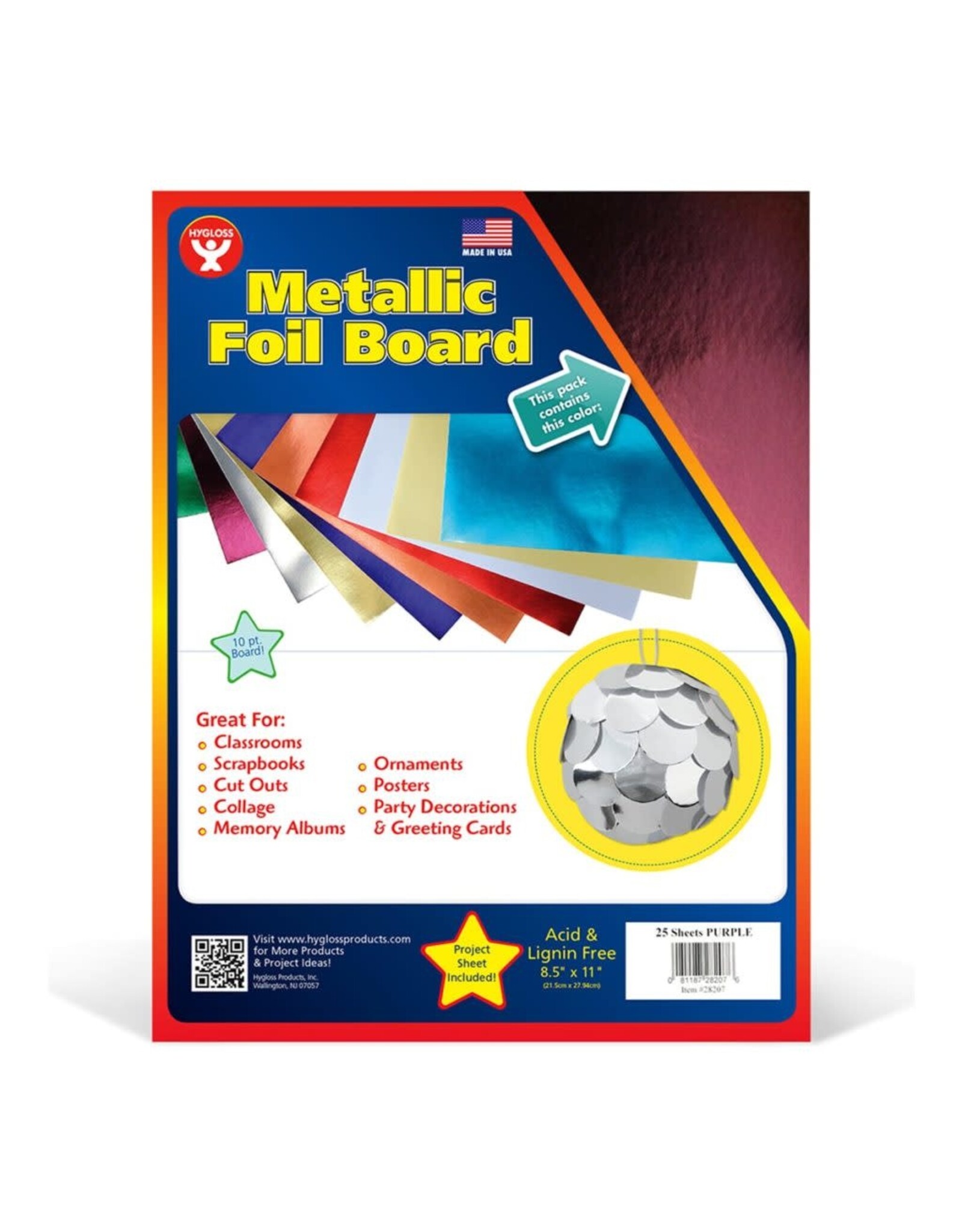 HYGLOSS Metallic Foil Board 8.5"x11" 25 Pack