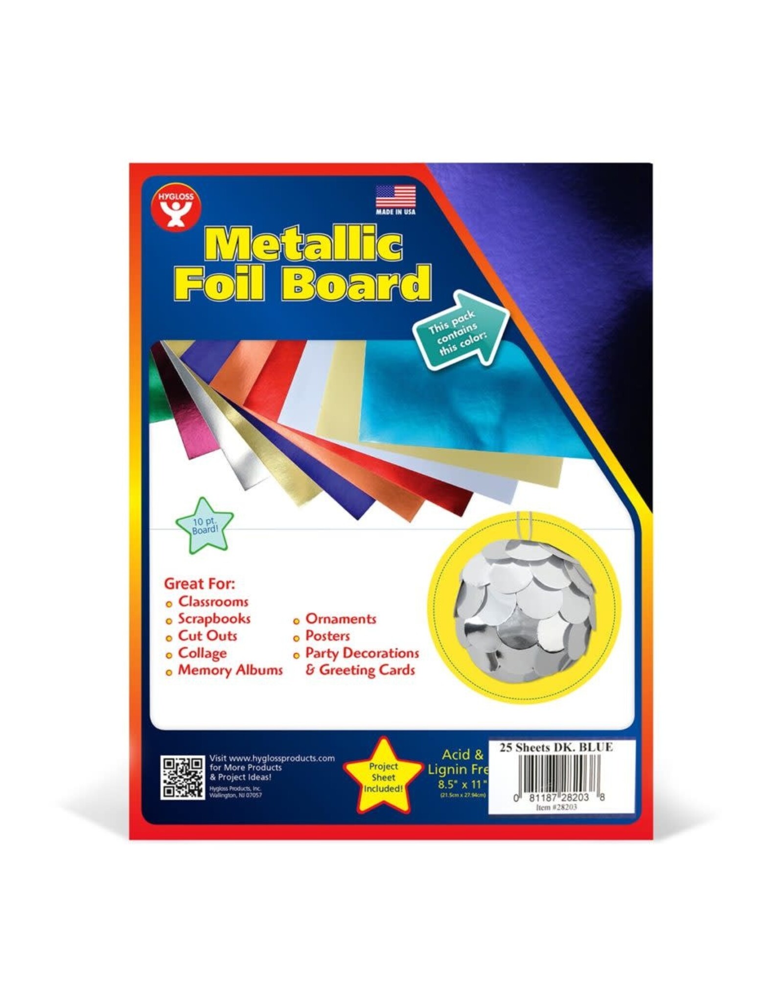 HYGLOSS Metallic Foil Board 8.5"x11" 25 Pack
