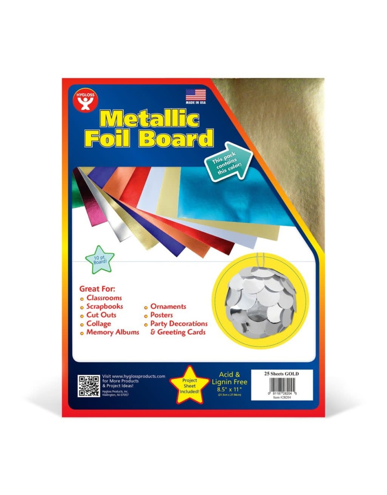 HYGLOSS Metallic Foil Board 8.5"x11" 25 Pack