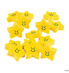 ERASERS - SMILE STAR SHAPE 1.5"  -  24 PACK