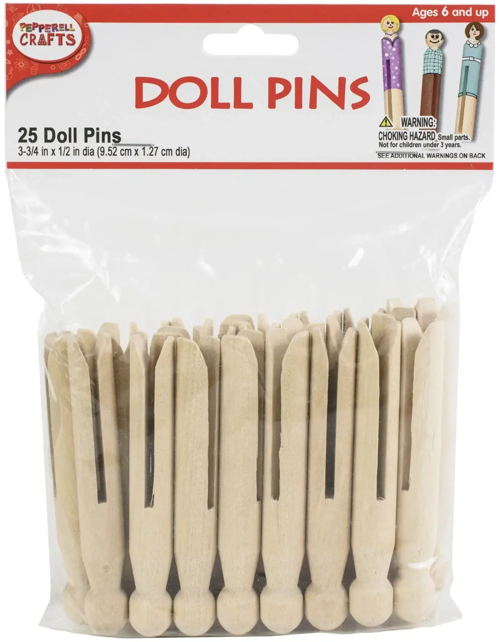 WOOD DOLL PINS: 3.75"X1/2" 25 PACK