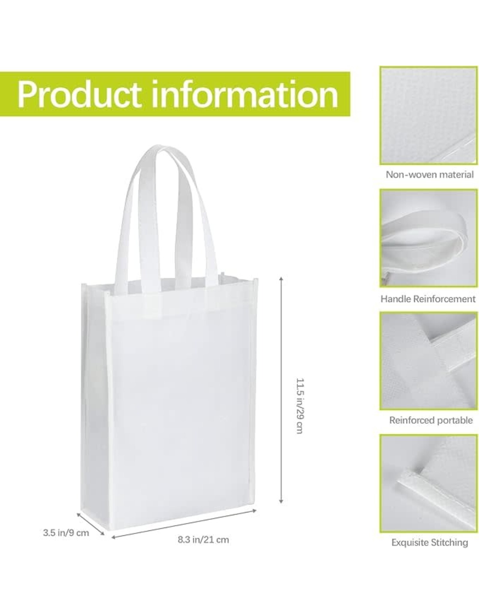 WHITE NON WOVEN TOTE BAG  11.5"x8.3"