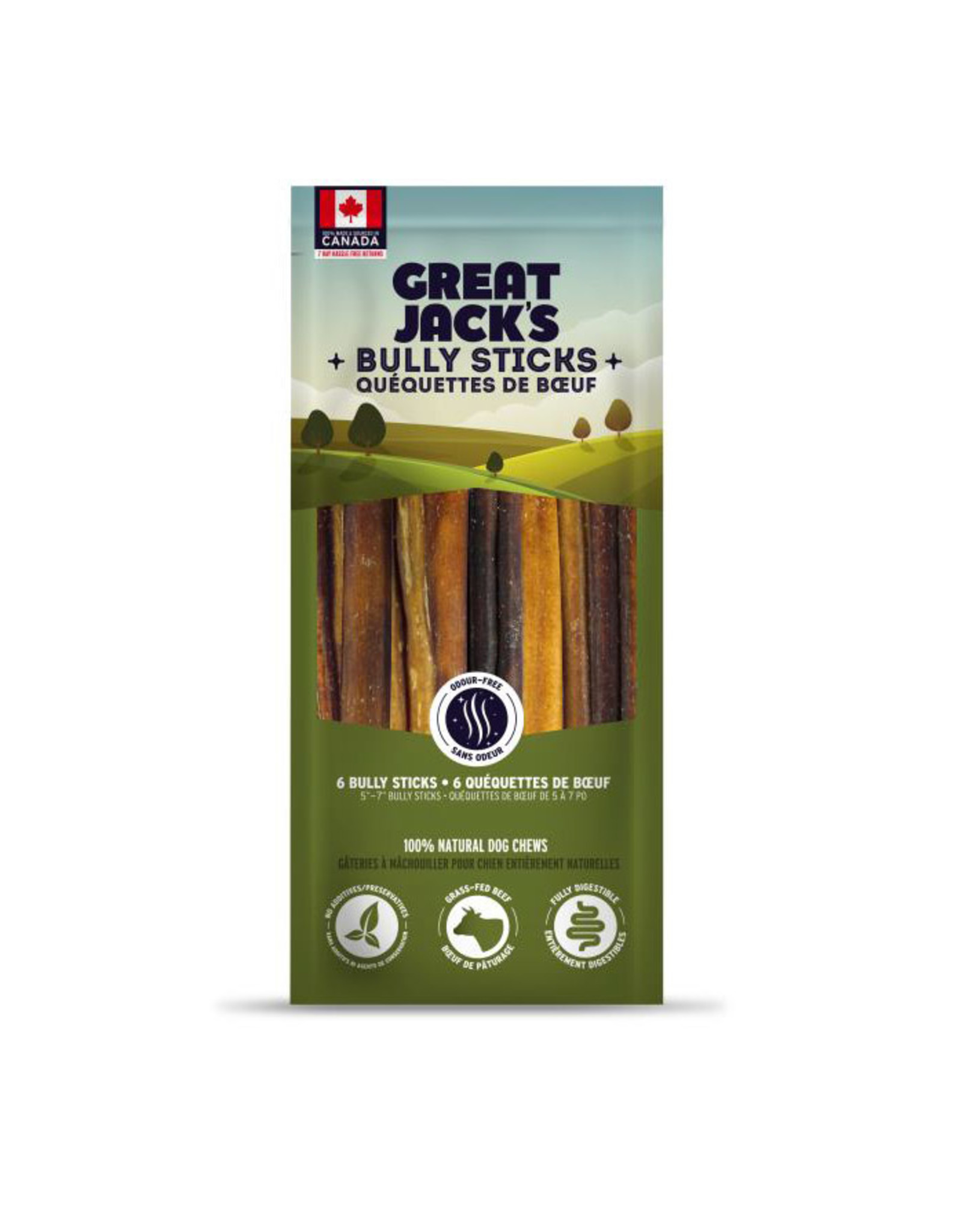 Canadian Jerky Co. Ltd Great Jack's Bully Stick - Odor-Free 6pk