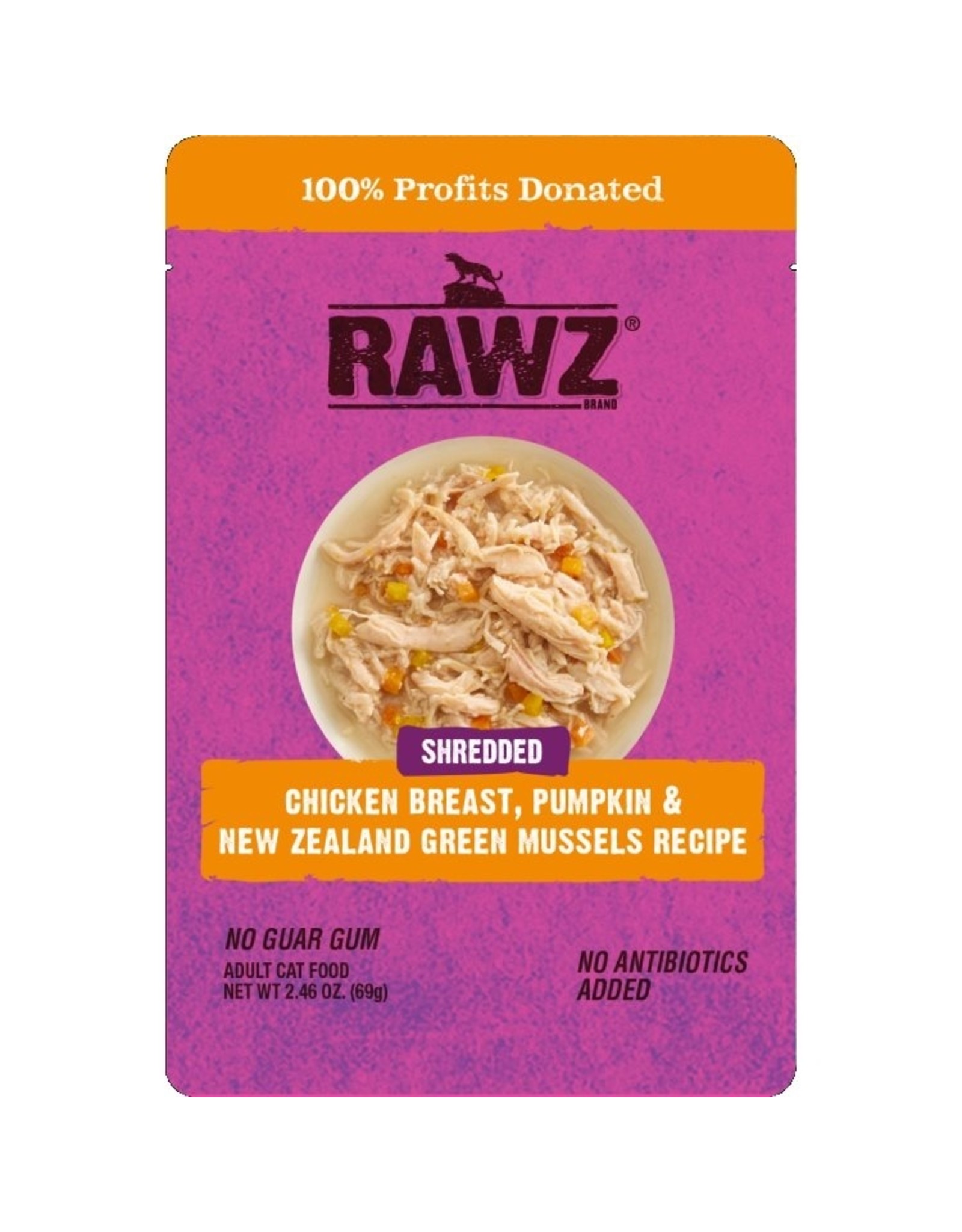 Rawz Cat Shredded Chicken Breast, Pumpkin & NZGM Pouch 2.4oz
