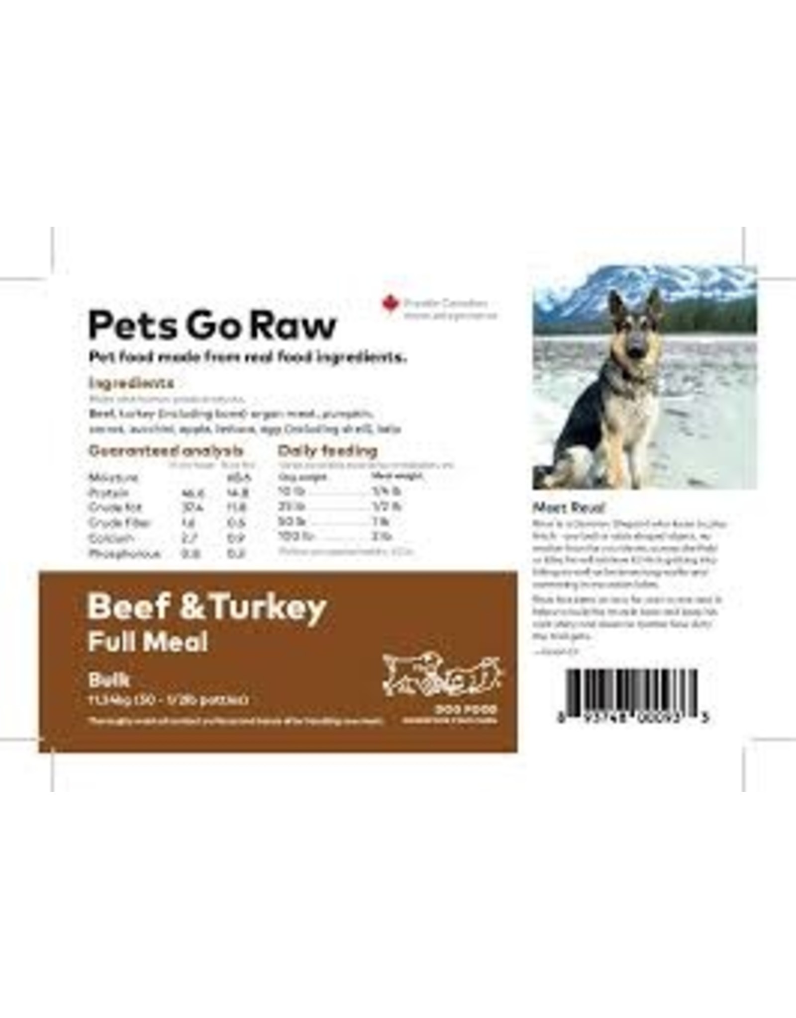 Pets Go Raw Beef/Turkey Blend Full Meal 8 x 1/2lb Patties
