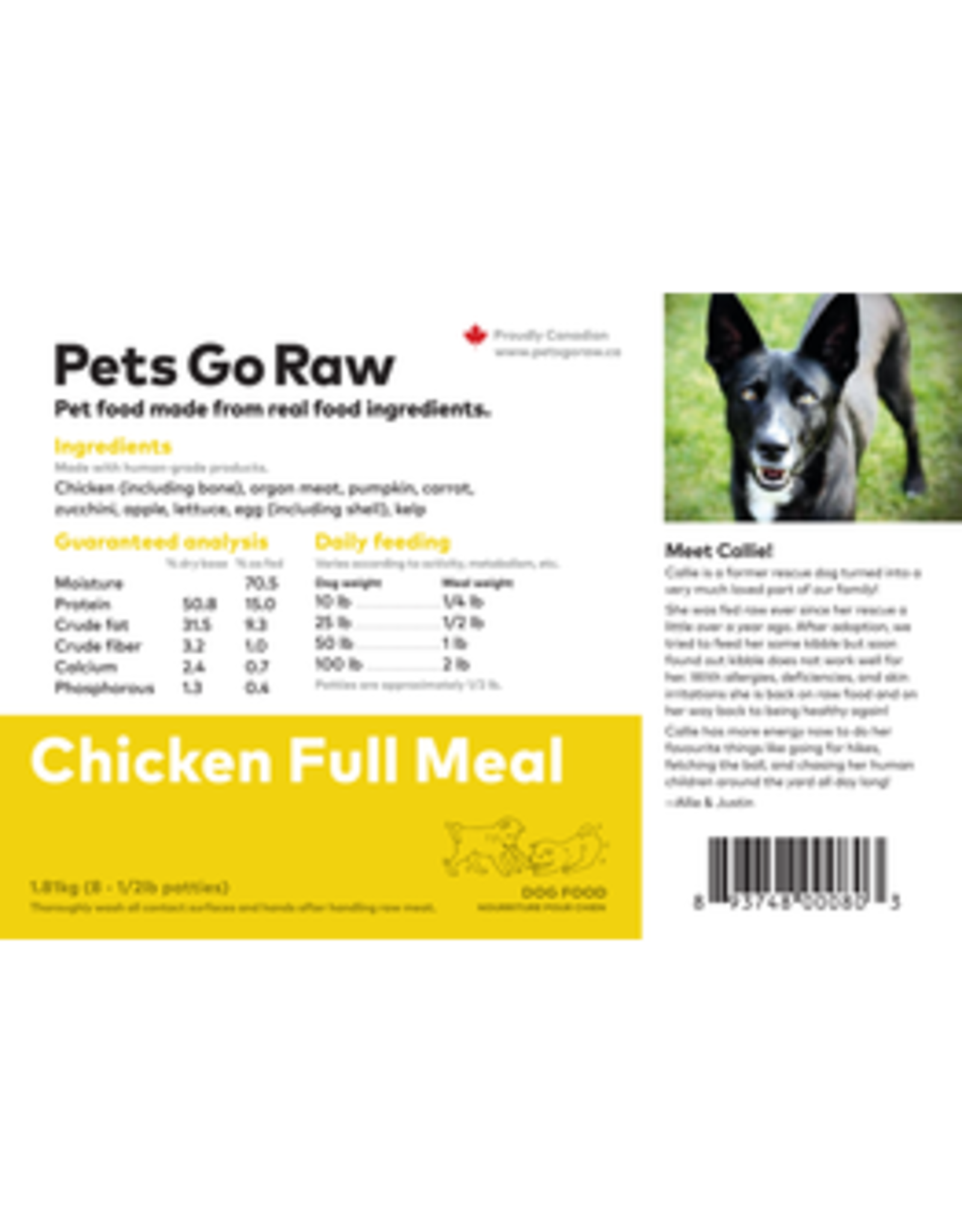 Pets Go Raw Chicken Full Meal 25lb (Approx. 50 Patties)