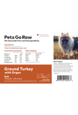 Pets Go Raw Ground Turkey with Organ Meat 25lb box (approx 50 patties)