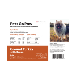 Pets Go Raw Ground Turkey with Organ Meat 25lb box (approx 50 patties)