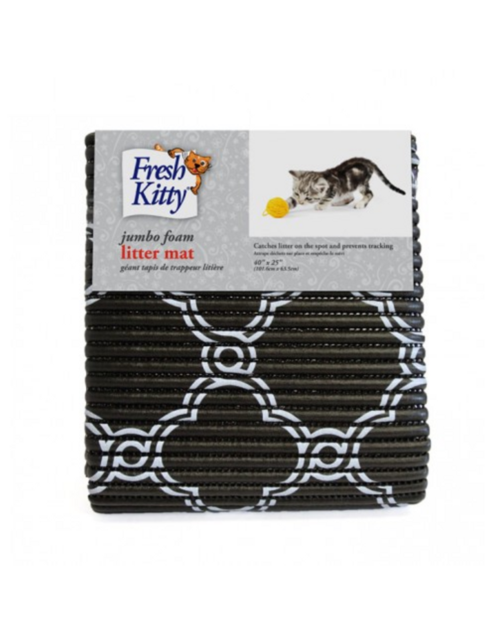 Fresh Kitty Foam Litter Mat 40" x 25" B&W Quatrefoil I