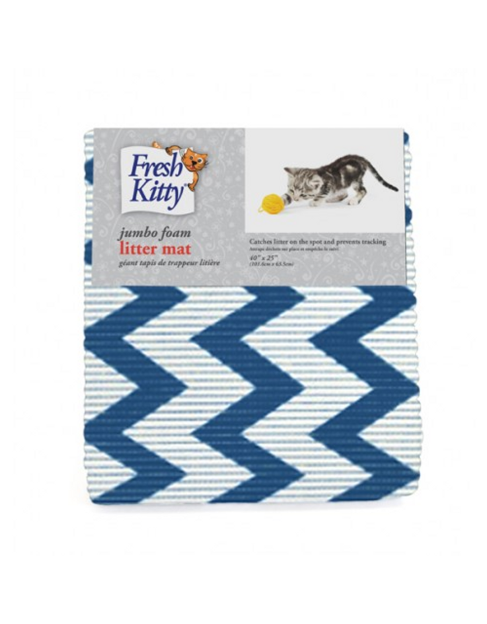Fresh Kitty Foam Litter Mat 40" x 25"  Blue Chevron