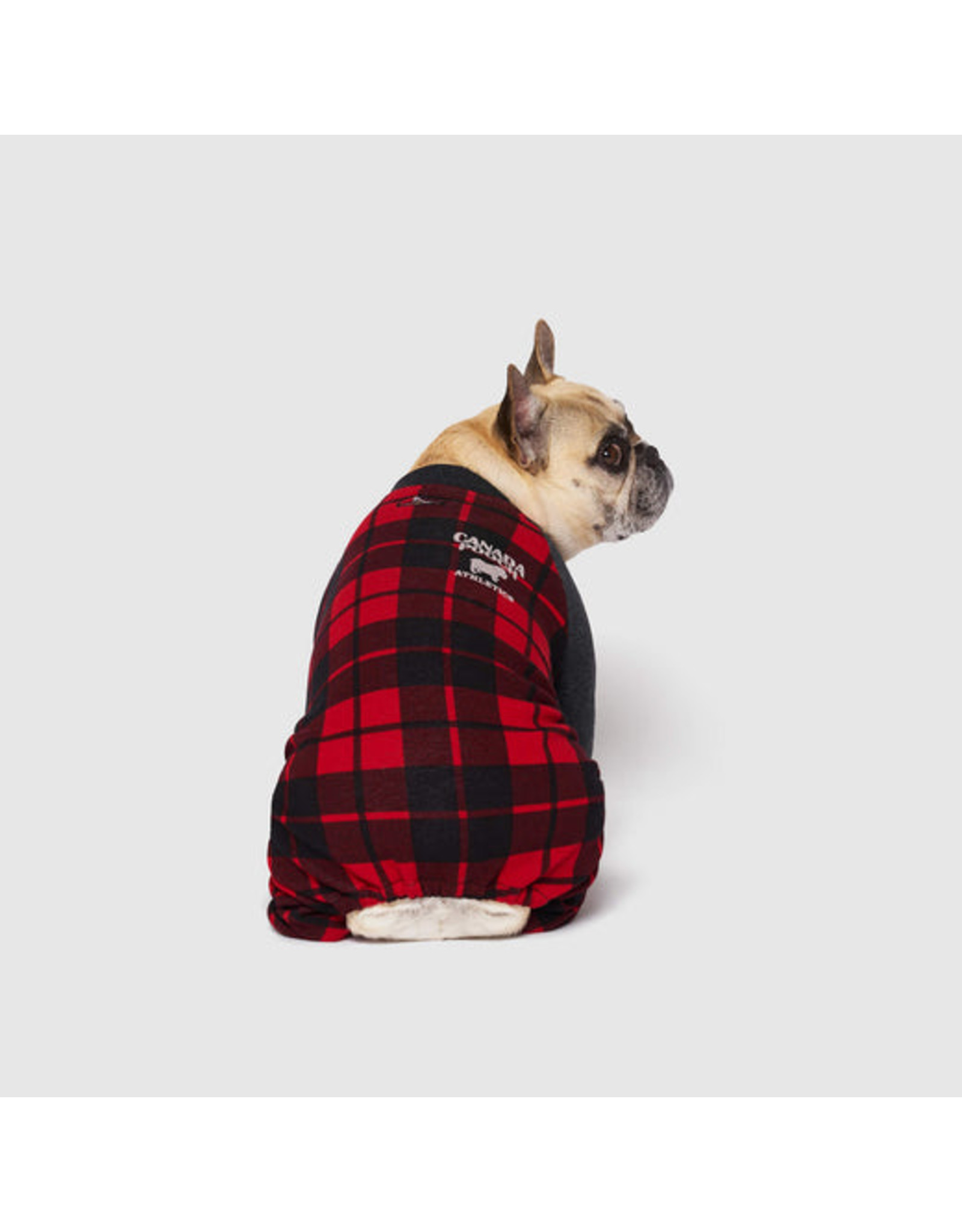 Canada Pooch Frosty Fleece Onesie Red Plaid