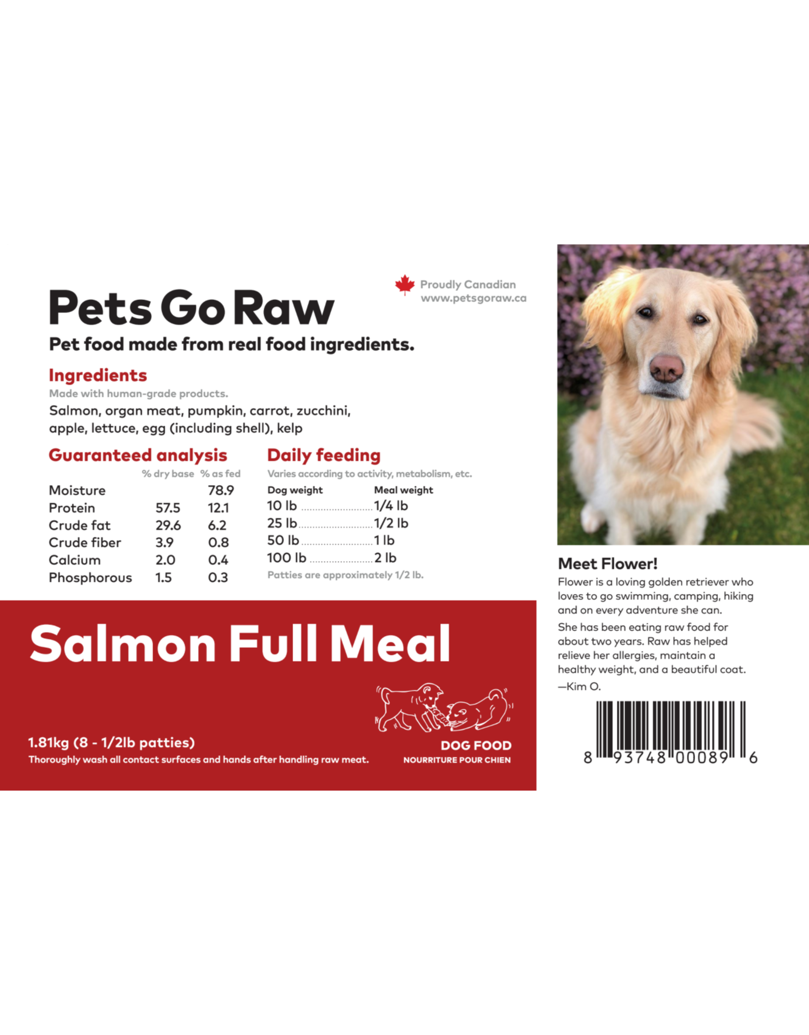 Pets Go Raw Salmon Full Meal 8 x 1/2lb Patties