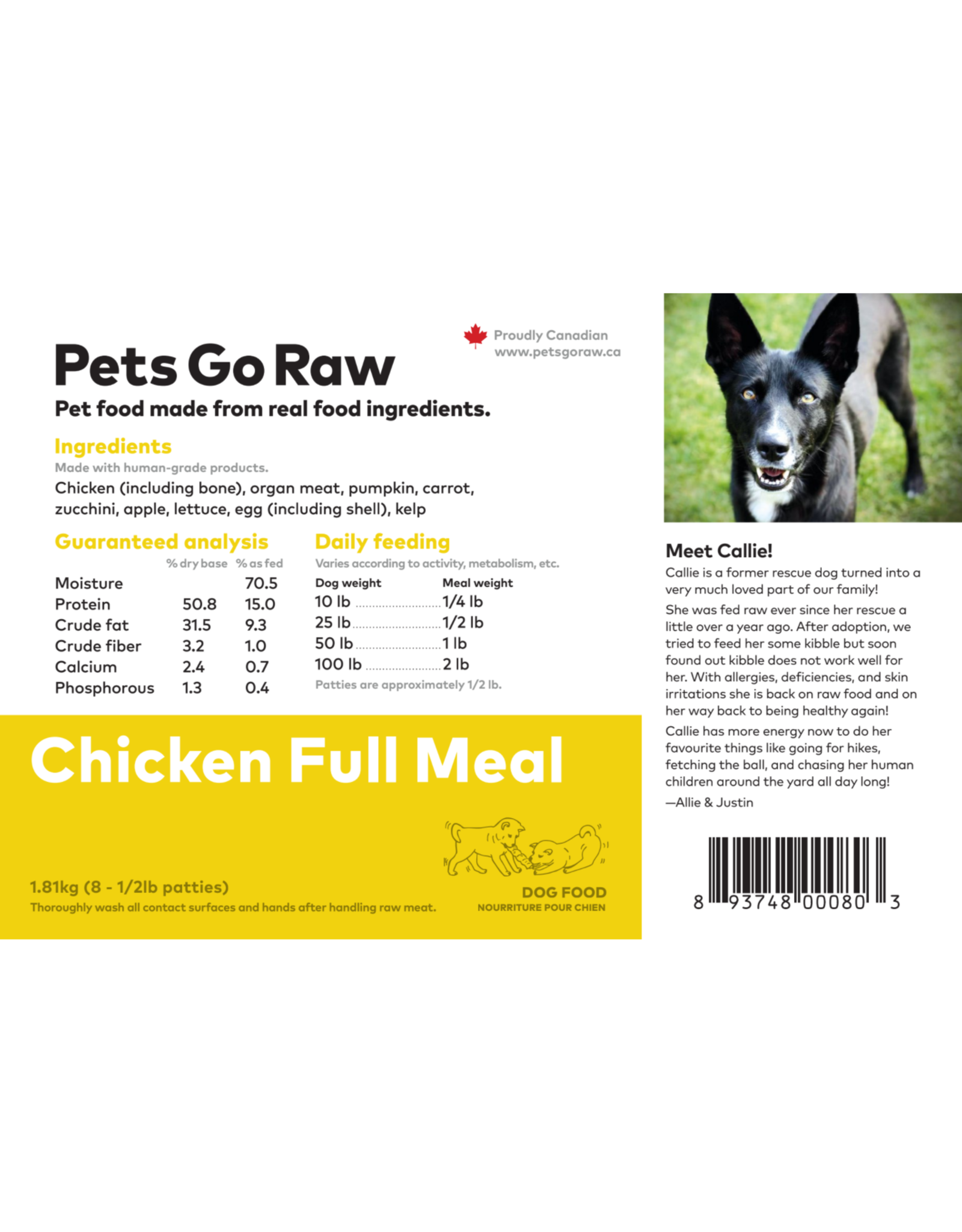 Pets Go Raw Chicken Full Meal -1/2lb Patties