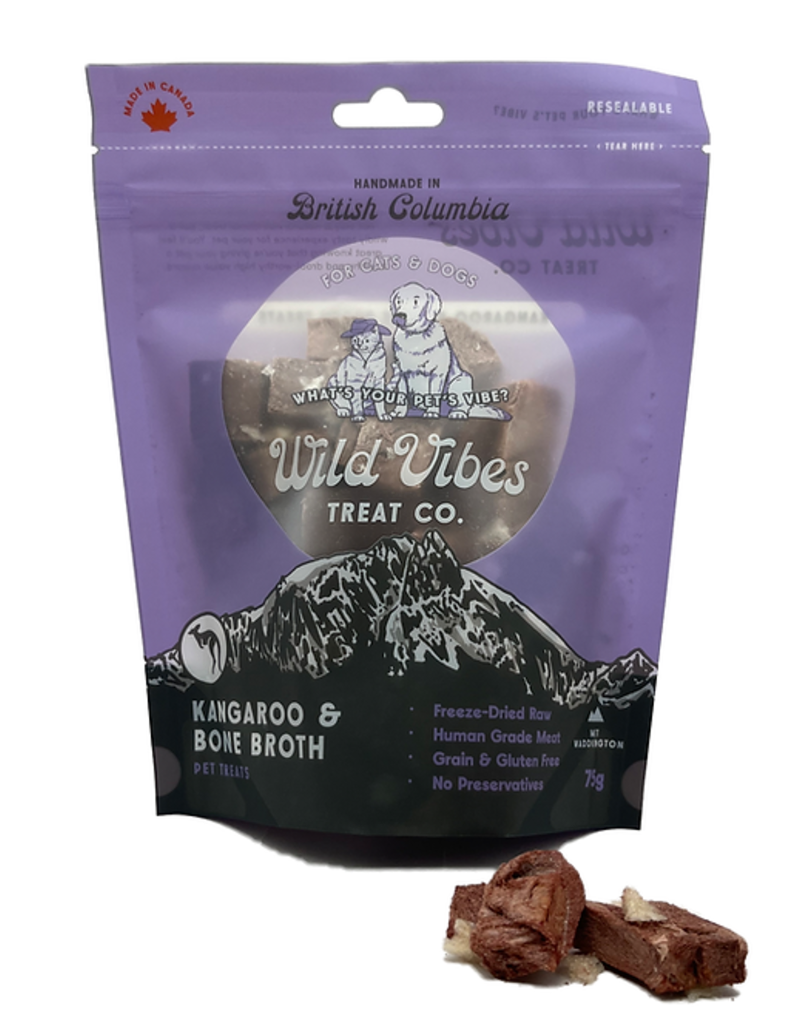 Wild Vibes Treat Co. Kangaroo & Bone Broth Treats 75g