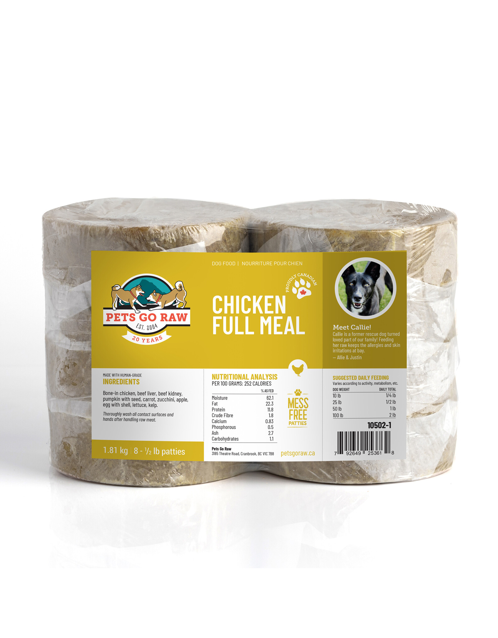 Pets Go Raw Chicken Full Meal 24lb (Approx. 48 Patties)