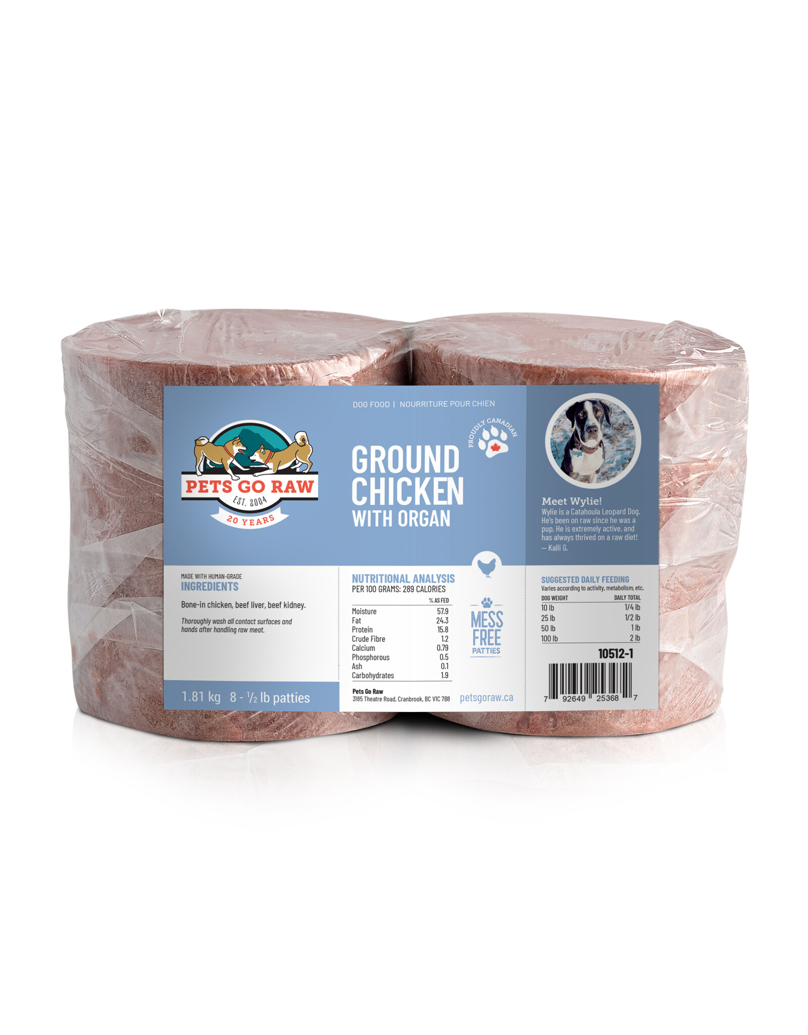 Pets Go Raw Ground Chicken with Organ Meat 24lb box (Appox. 48 patties)