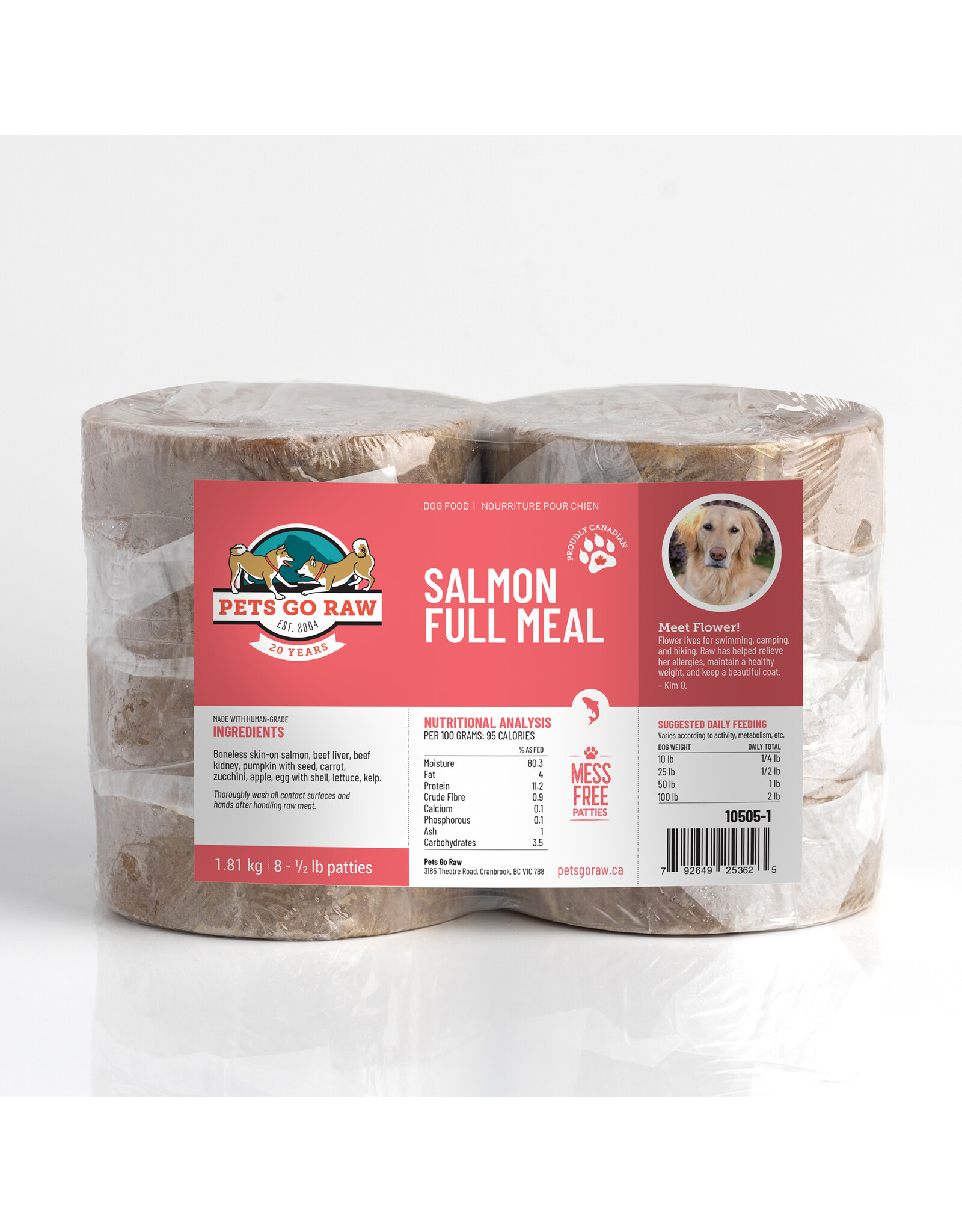 Pets Go Raw Salmon Full Meal 24lb (Approx. 48 patties)