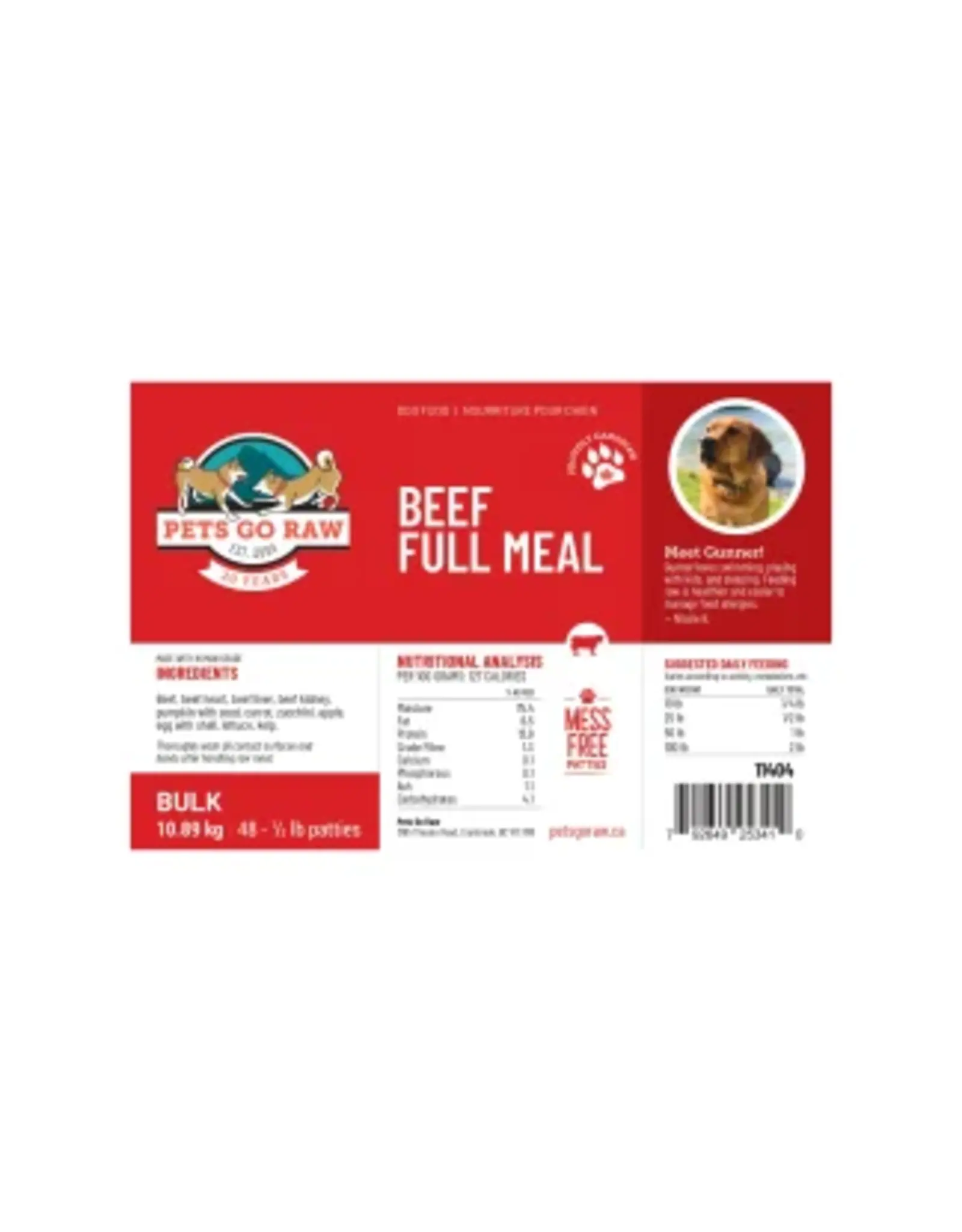 Pets Go Raw Beef Full Meal 8 x 1/4lb Patties