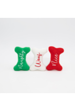 ZippyPaws Holiday Miniz Plush Bones Naughty and Nice 3 pc