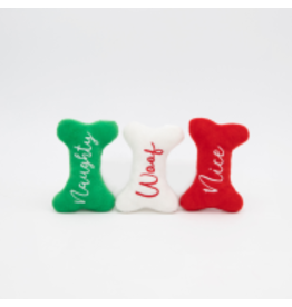 ZippyPaws Holiday Miniz Plush Bones Naughty and Nice 3 pc