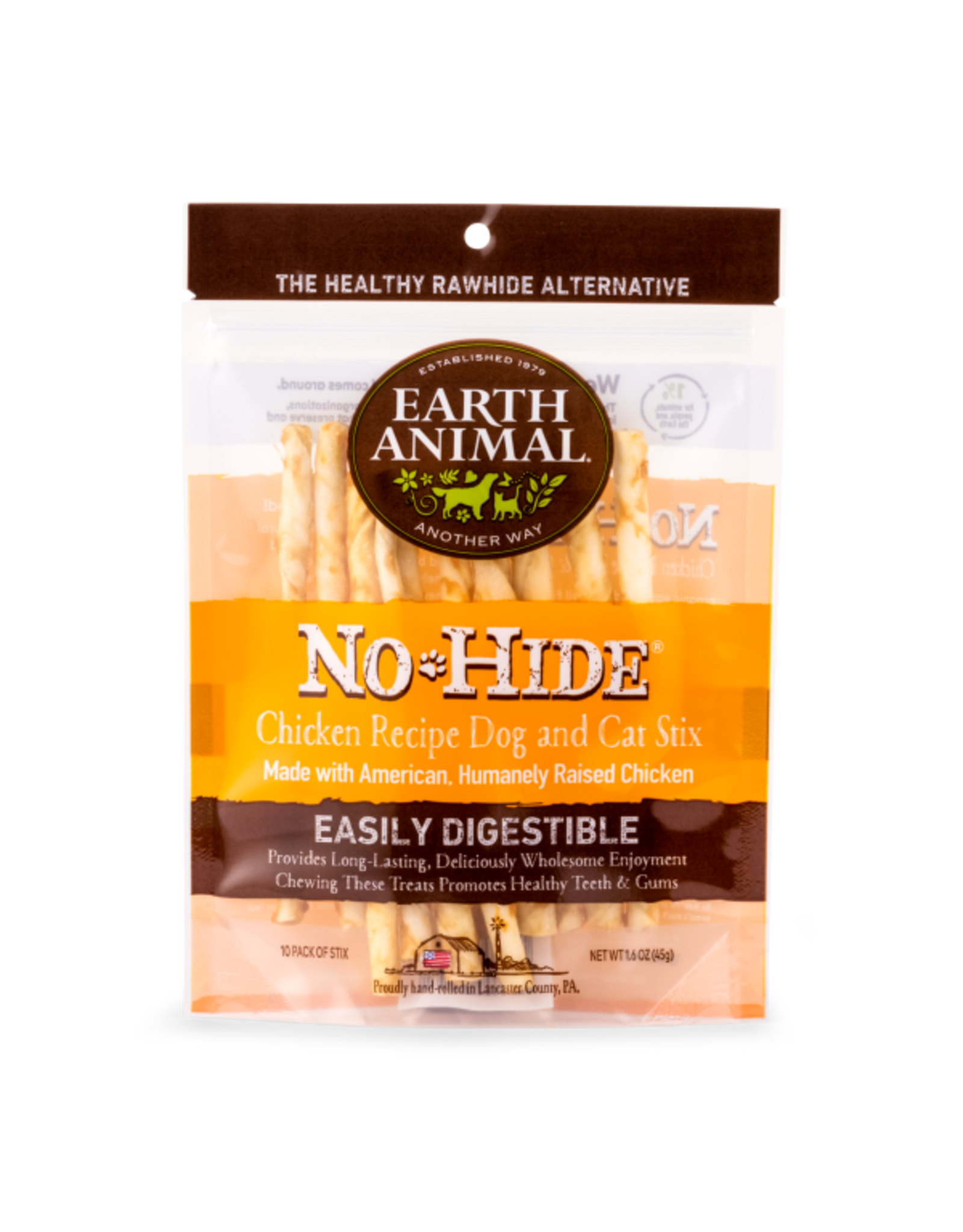 Earth Animal Dog/Cat NoHide Chew CageFree Chicken Stix 10pk
