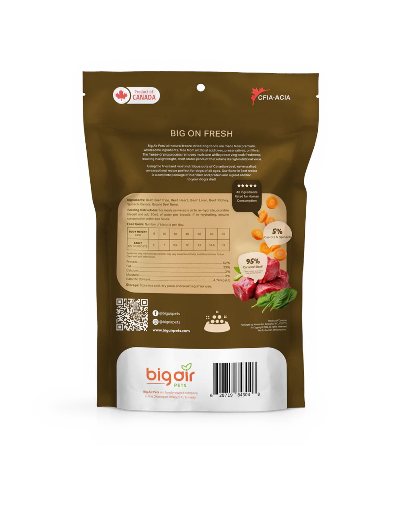 Big Air Pets Freeze Dried Raw Bone-in Beef 454g