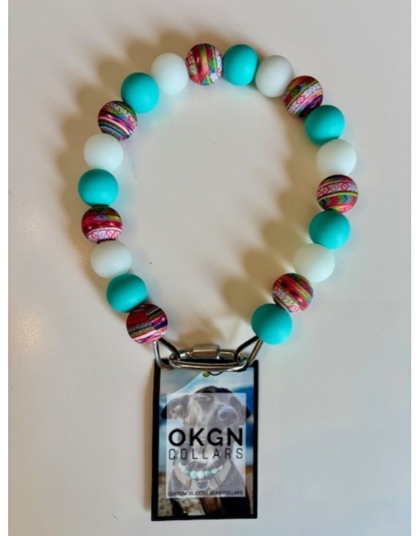 OKGN Silicone Bead Collar - Glow in the Dark Teal/Aztec