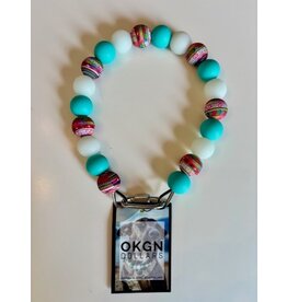 OKGN Silicone Bead Collar - Glow in the Dark Teal/Aztec