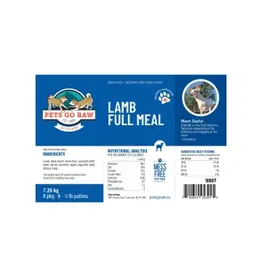 Pets Go Raw Lamb Full Meal 8 x 1/4lb Patties