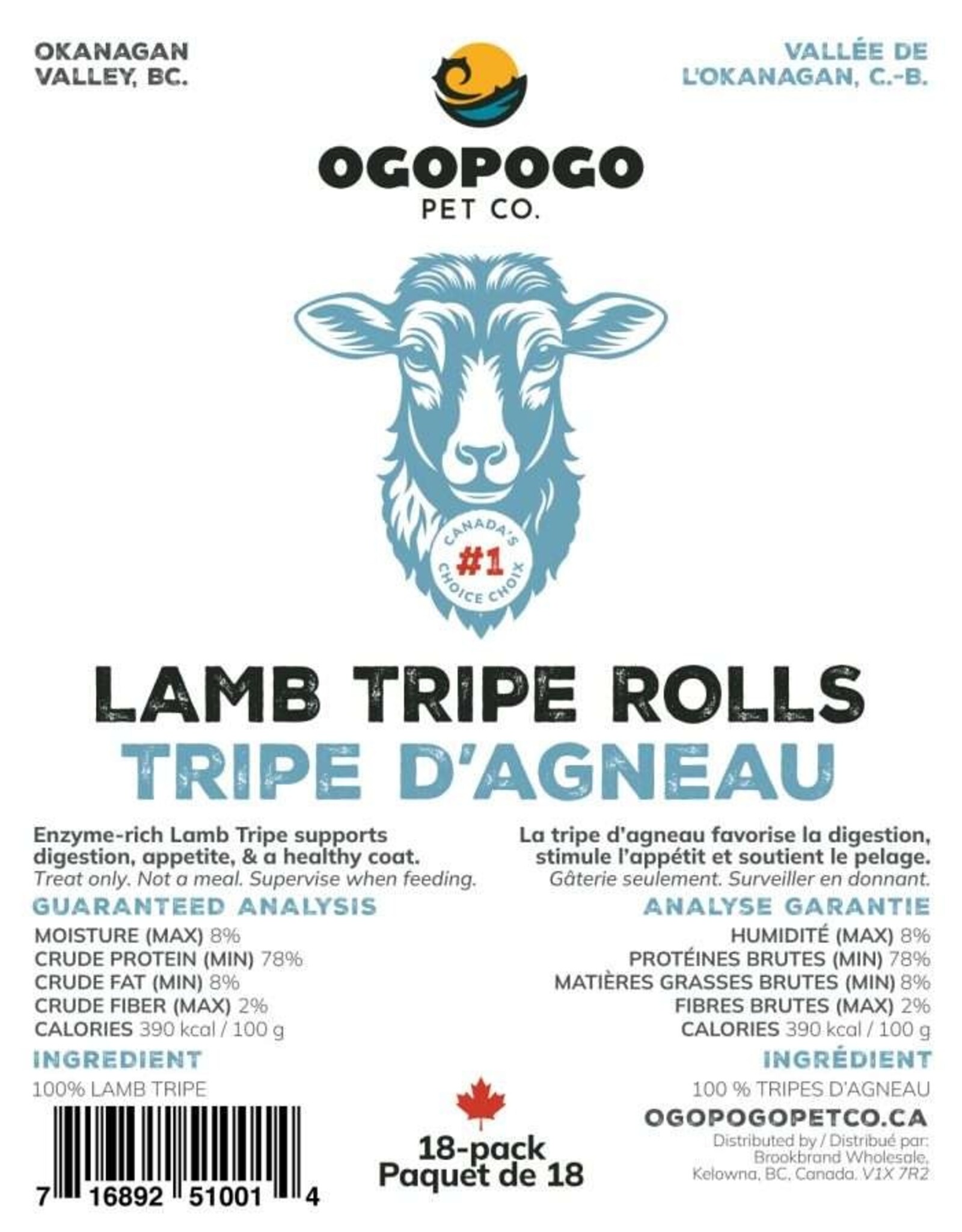 Ogopogo Pet Co. Lamb Tripe Rolls 18 Pack
