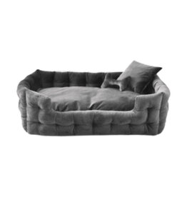 Goo-eez Rectangular Luxury Velour Pet Bed-Grey