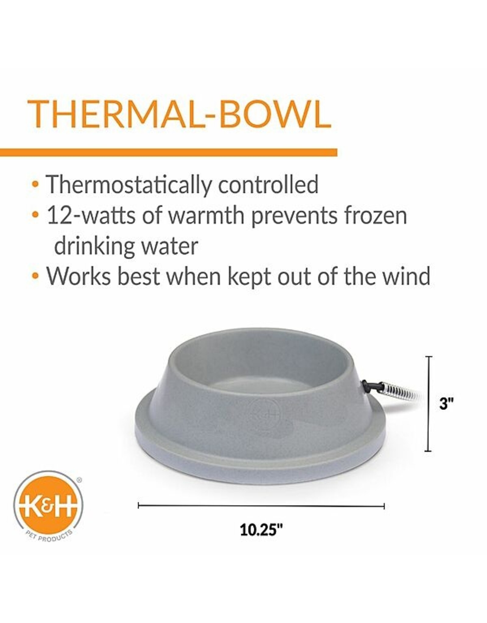K&H Pet Products Thermal Bowl Slate Gray 32OZ 12Watt