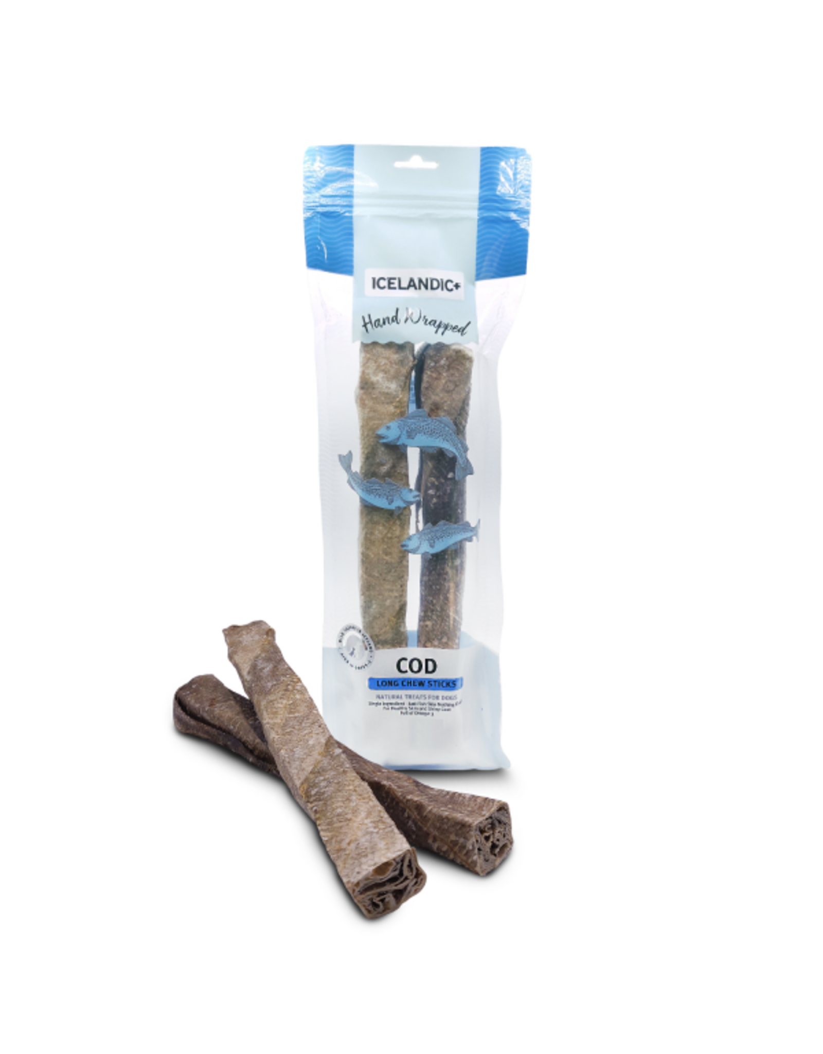 Icelandic+ Dog Cod Skin Hand Wrapped Chew Stick 10" 2pk