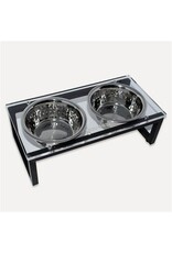 Goo-eez Acrylic and Iron Double Feeder Hammered Stainless Steel Bowls