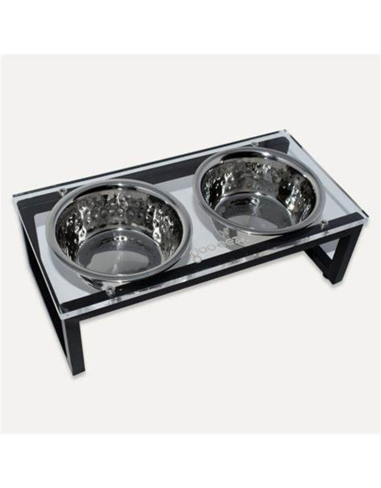 Goo-eez Acrylic and Iron Double Feeder Hammered Stainless Steel Bowls