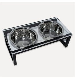 Goo-eez Acrylic and Iron Double Feeder Hammered Stainless Steel Bowls