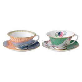 WEDGWOOD Butterfly Bloom Tasse à Thé & Soucoupe Ensemble de 2 (Blue Pivoine & Bouquet de Papillons)