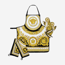 VERSACE HOME Set de linge de cuisine Crete De Fleurs 5 PC - Blanc, Or et Noir