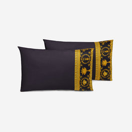 VERSACE HOME I Love Baroque Trim Pillow Sham Set of 2 - Queen Size - Black & Gold