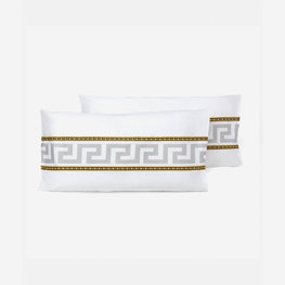 VERSACE HOME Ensemble de 2 taies d'oreiller La Coupe Des Dieux - Taille Queen - Blanc, Or et Gris