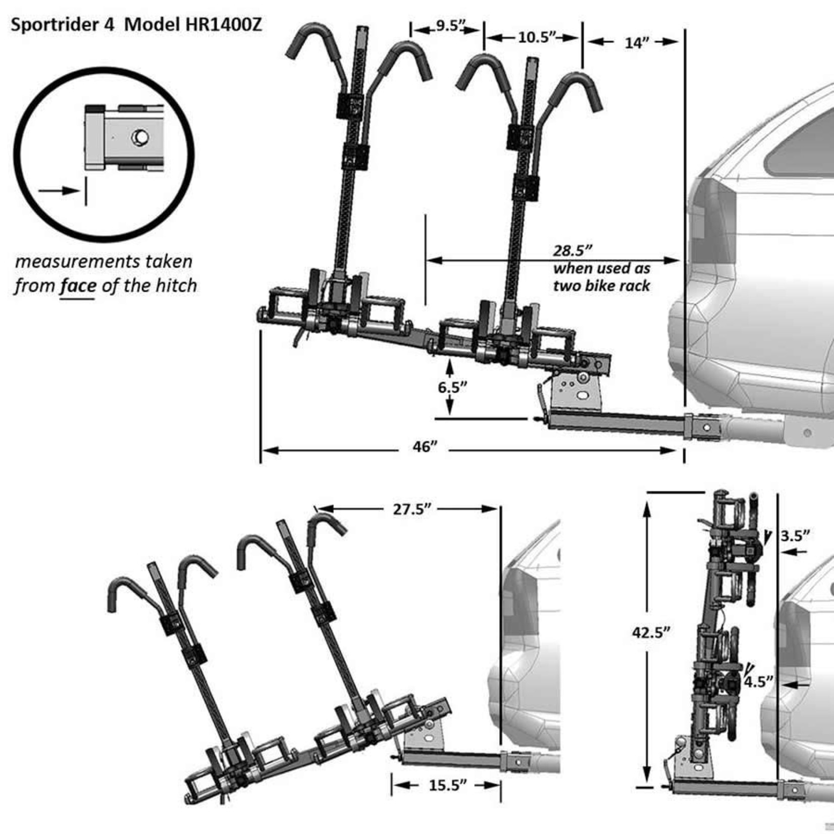 Hollywood Racks Hollywood Racks, Sport Rider SE4, Porte-velos pour attelage, 2'', Velos: 4