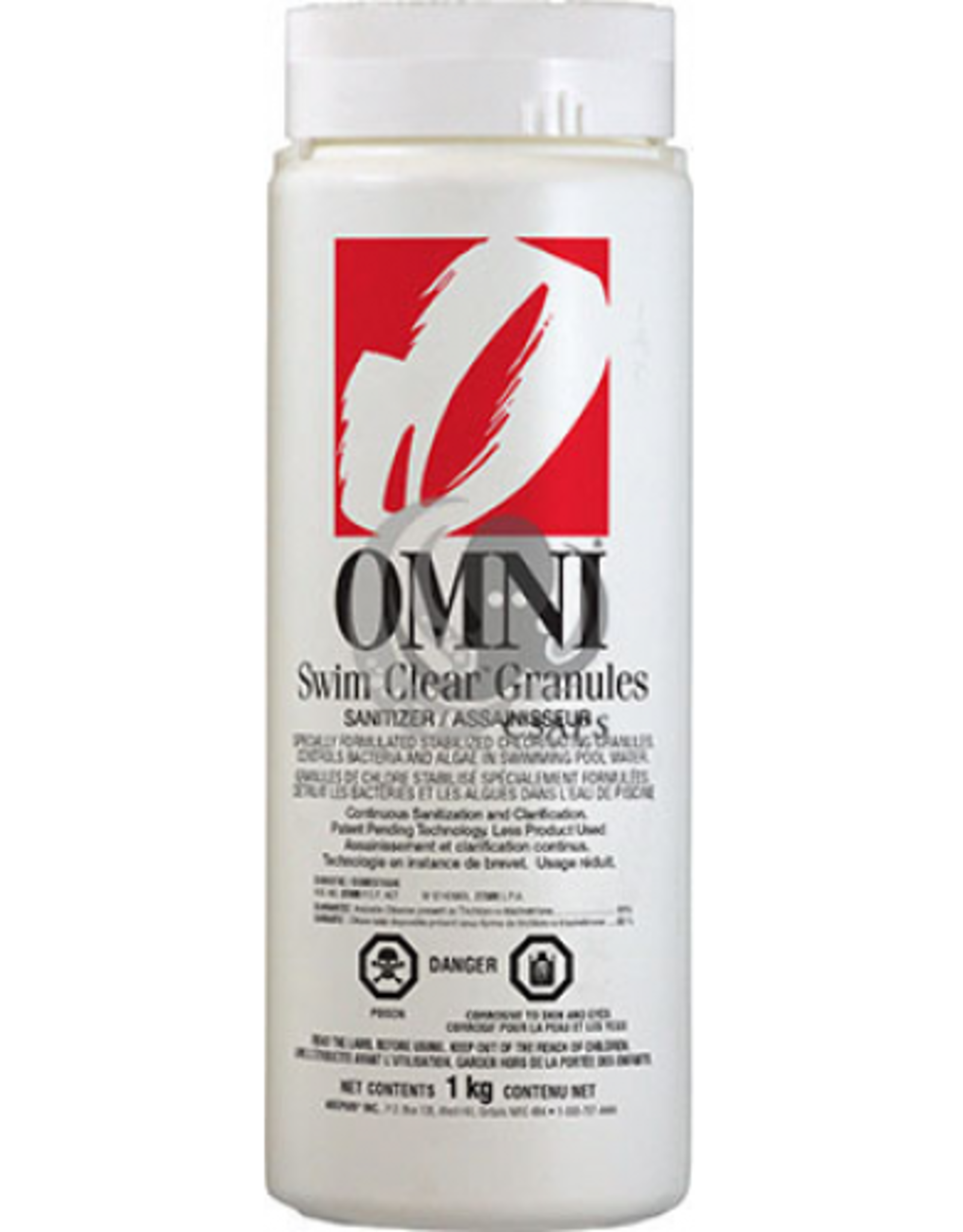 OMNI OMNI SWIM CLEARState of Matter: Powder  maintain a free available chlorine residual between 1-3 ppm for continuous sanitation  amount of product required & frequency of application will vary with the # of swimmers, water temperature & weather cond