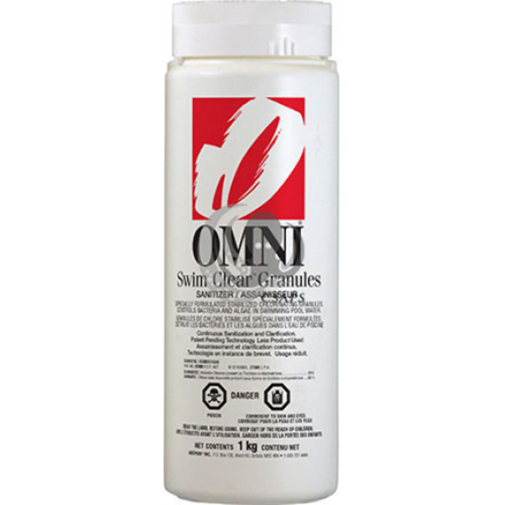 OMNI OMNI SWIM CLEARState of Matter: Powder  maintain a free available chlorine residual between 1-3 ppm for continuous sanitation  amount of product required & frequency of application will vary with the