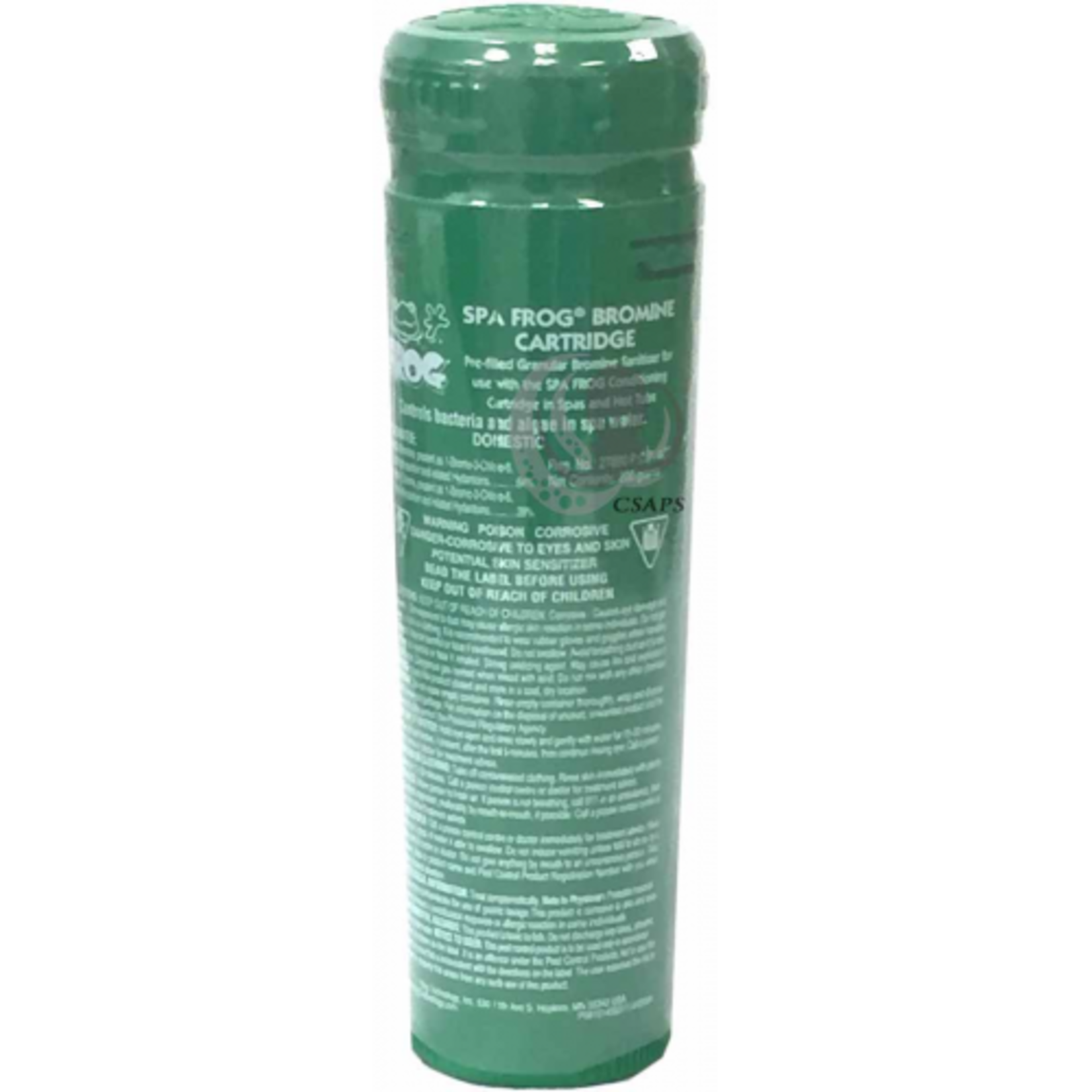 SPA FROG Spa Frog Bromine :Description: Spa Frog Bromine Cartridge  Pre-Filled granular bromine sanitizer for use with the spa frog conditioning cartridge in spas and hot tubs. Controls bacteria and algae in s