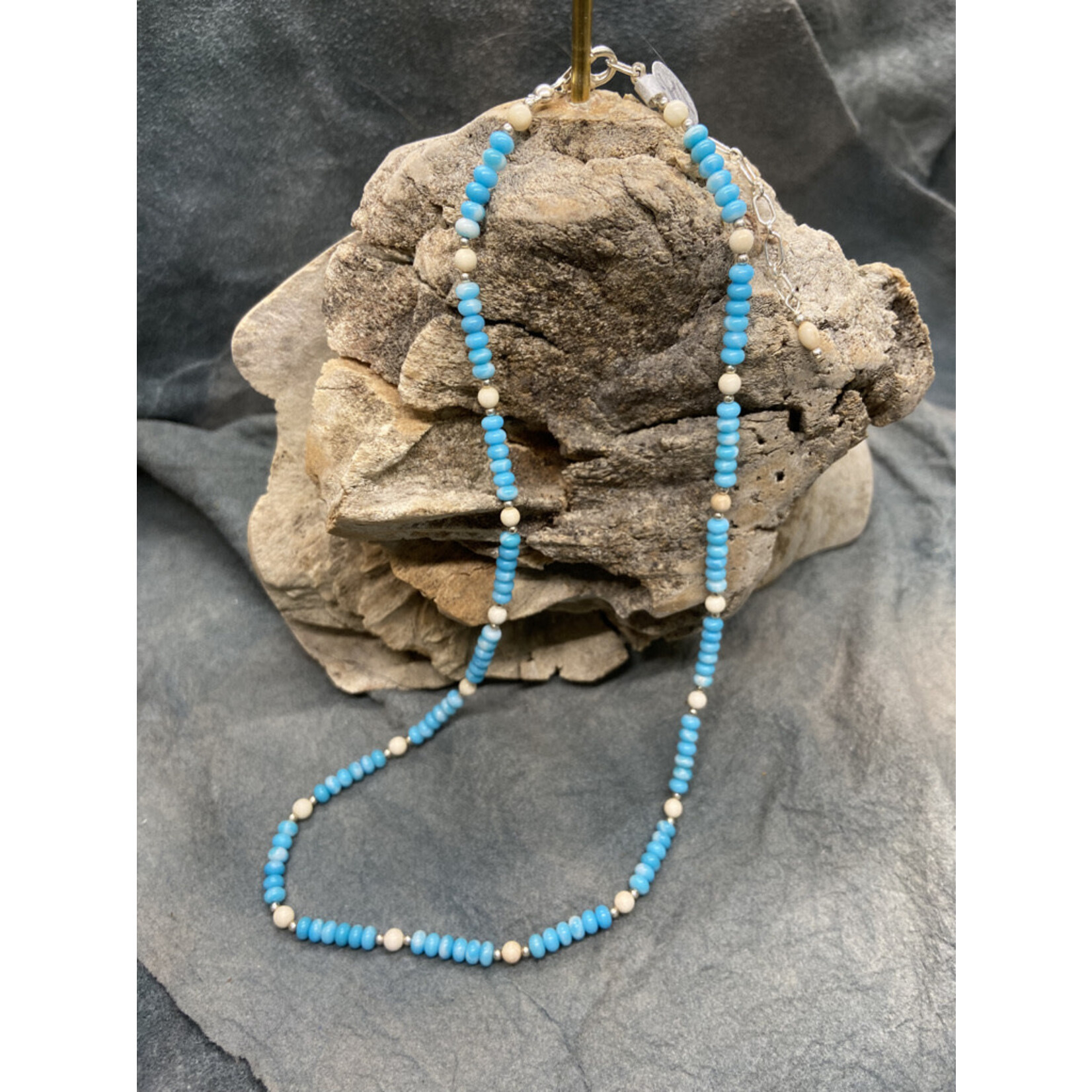 Larimar & Woolly Mammoth Ivory Beaded Necklace