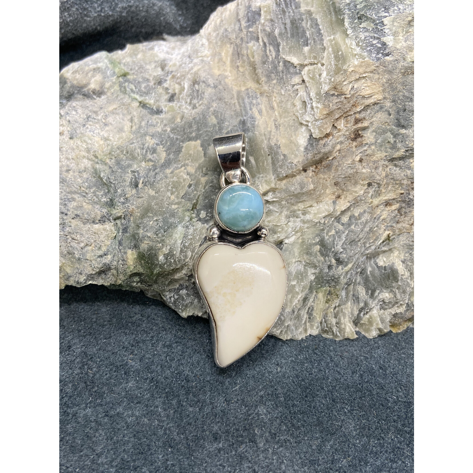 Larimar & Fossil Walrus Ivory Heart Pendant