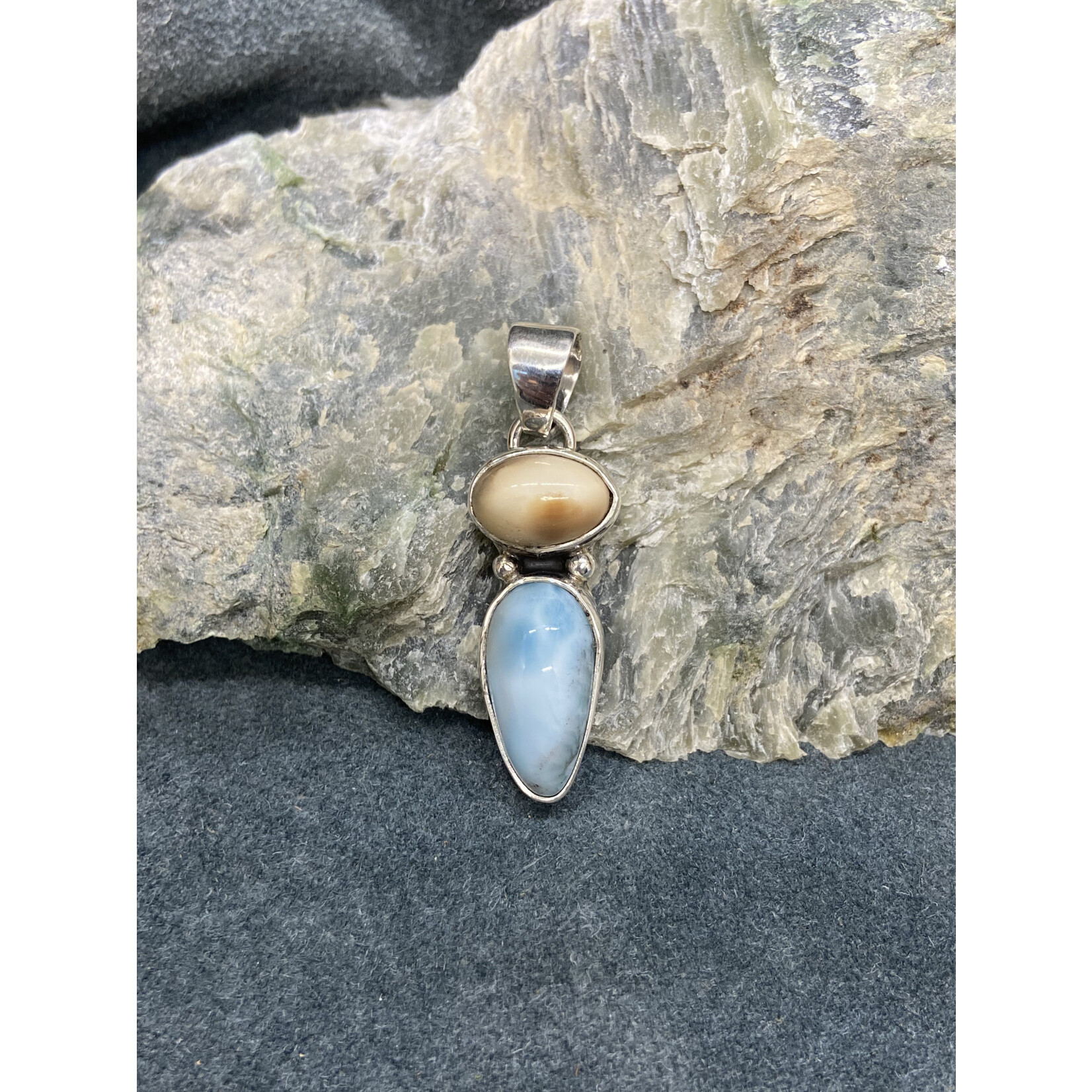 Fossil Walrus Ivory & Larimar Pendant