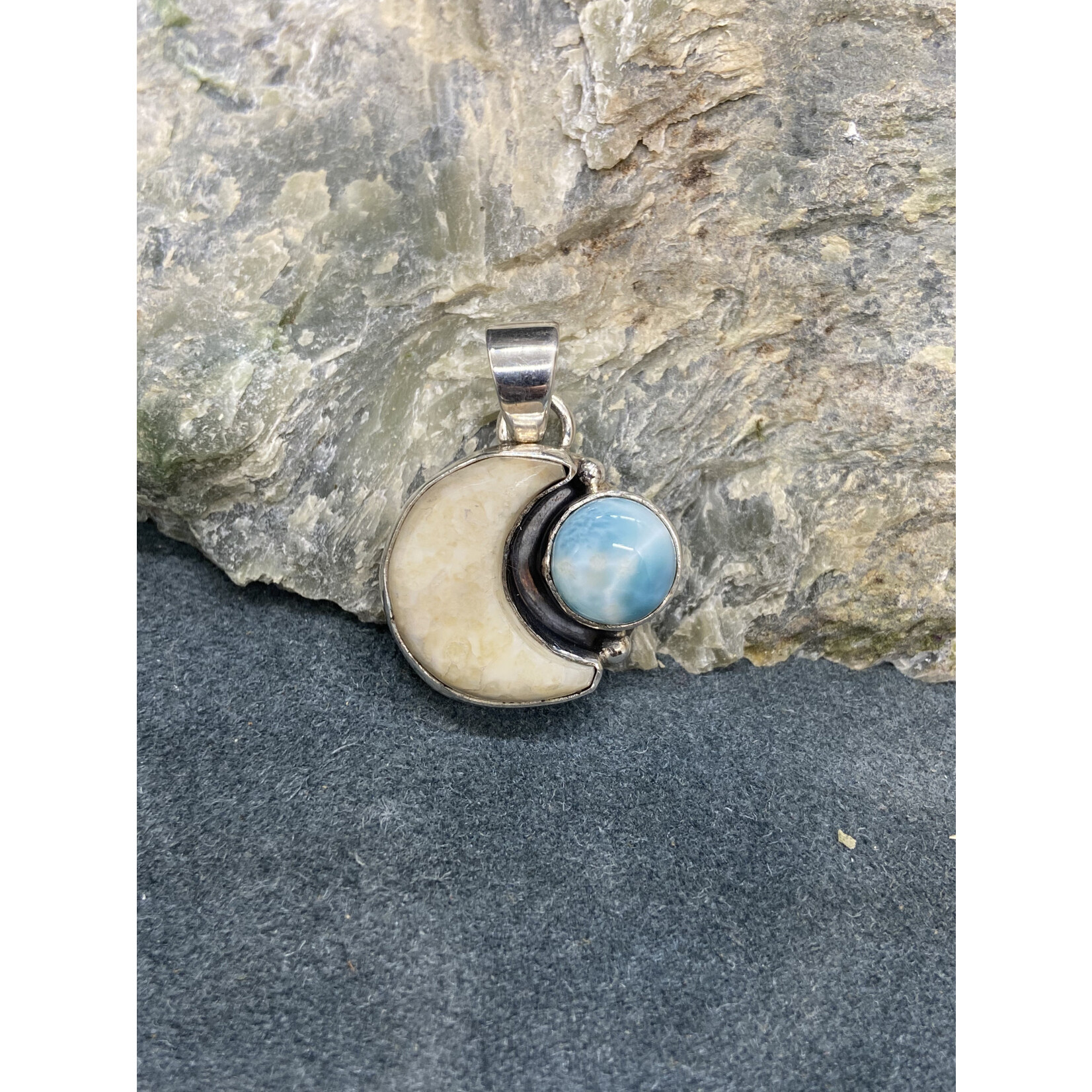 Fossil Walrus Ivory Moon & Larimar