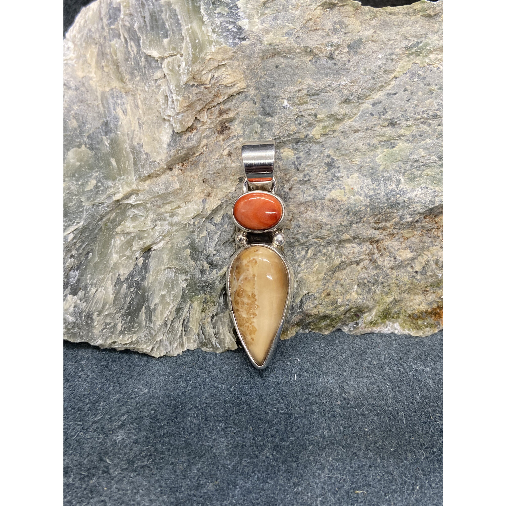 Fossil Walrus Ivory & Spiny Oyster Pendant